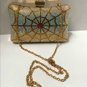 COPY - Beautiful iridescent rhinestone spider web design clutch